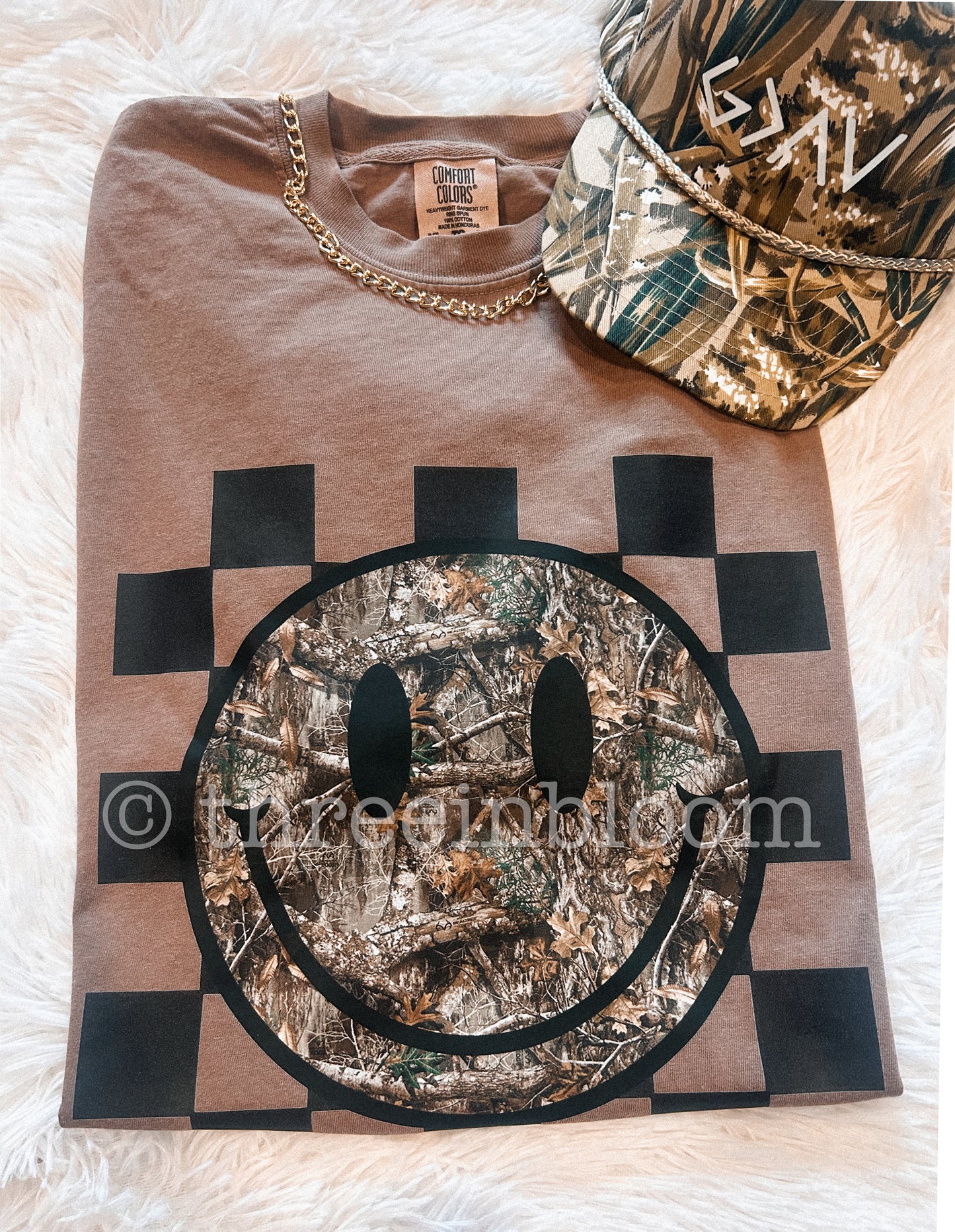 Camo Smiley Comfort Color or Crew