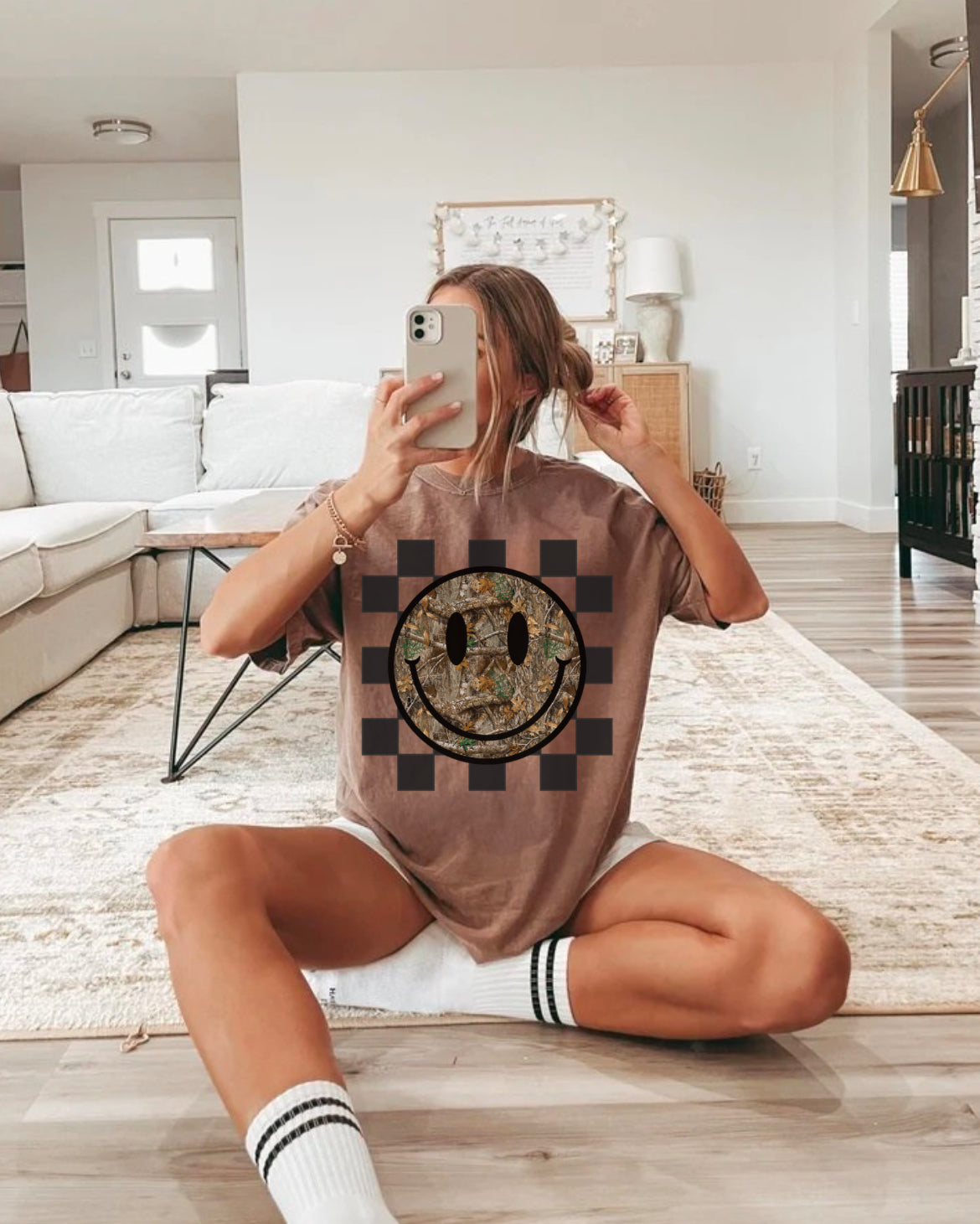 Camo Smiley Comfort Color or Crew