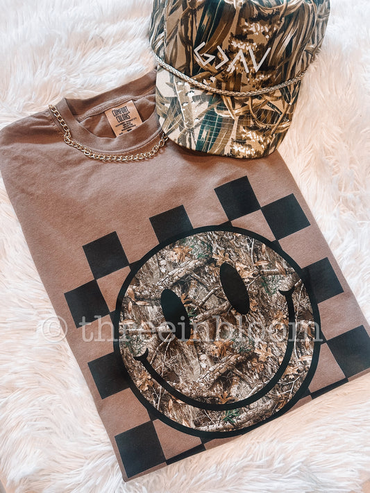 Camo Smiley Comfort Color or Crew