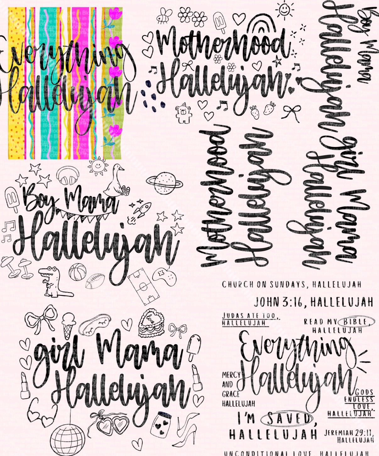 Hallelujah Bundle (6 orginal PNGs / 4 variants - 9 total digitals)
