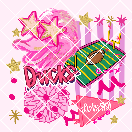 Pink preppy mascot ducks